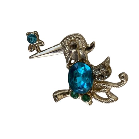 Vintage 1 inch Jeweled Bird Brooch Pin Belly Jeweled Gold Tone Brooch Pin - Picture 5 of 6